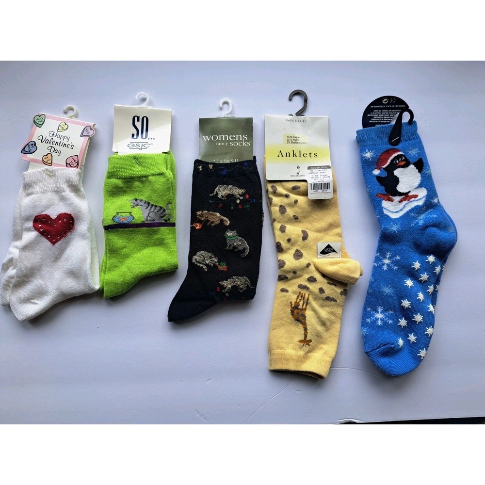 vtg Y2K‎ 5 Pairs  Women's Socks Cotton Nylon 9-11 NOS (A5.7)